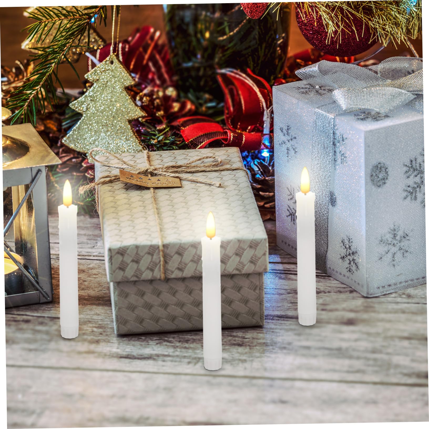 TEHAUX 6 Velas Cónicas a Pilas con Mando a Distancia y Efecto Parpadeante para Ambientación del Hogar en Blanco de Plástico