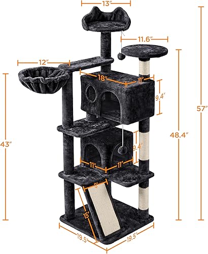 Miniatura 3 de Yaheetech Árbol para gatos, torre para gatos de 57 pulgadas con condominio doble, tabla de rascar y canasta, muebles para gatos de interior, gatito,