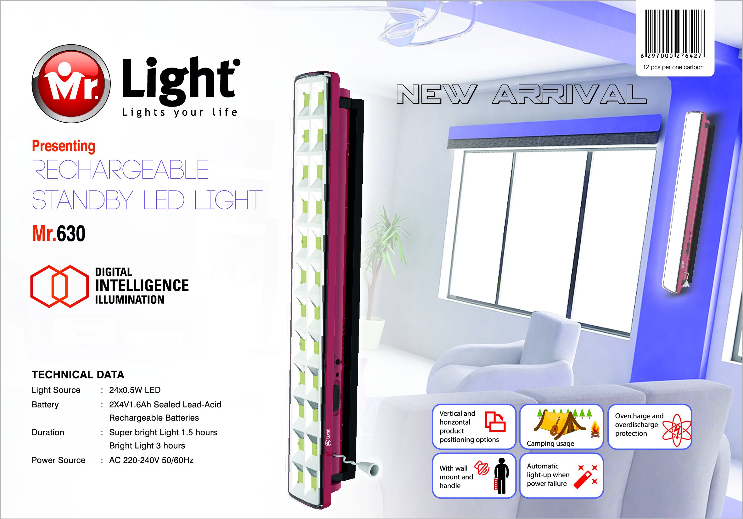 Mr Light Mr.630 Rechargeable Standby LED Light with Wall Mounting 