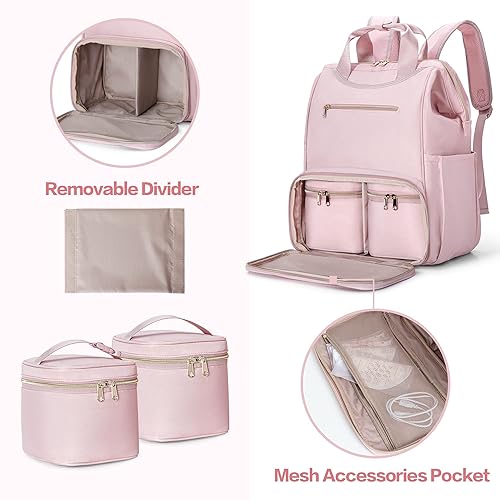 Miniatura 4 de Fasrom Mochila portátil para sacaleches con enfriador y bolsa de mano, compatible con bombas manos libres Momcozy Medela y Elvie, color rosa (diseño