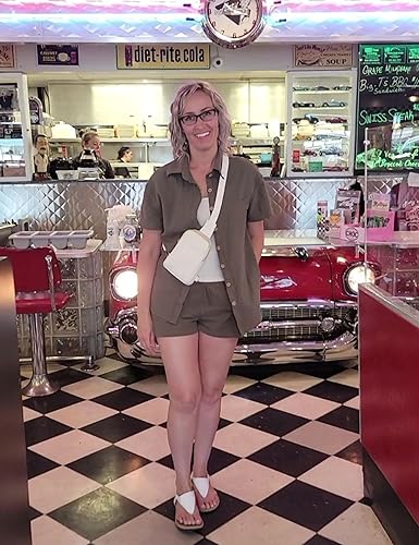 Miniatura 3 de QIBABU Conjunto de pantalones cortos de lino para mujer, 2 piezas, camiseta de manga corta y pantalones cortos, conjunto de sudadera para vacaciones