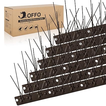 OFFO Brown Bird Spikes Pre-Assembled for Pigeons Birds, Cover 48.7 Feet Durable Bird Spikes with Stainless Steel for Fence Roof Mailbox Window