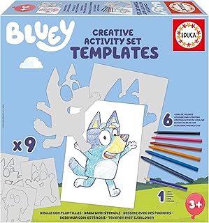Educa - Bluey Kreativset | Zeichnen Sie Charaktere und andere Elemente aus der Bluey-Serie mit vorgeschnittenen Kartonvorlagen. Kreatives Spielen ab 3 4 5 6 Jahren (19886)