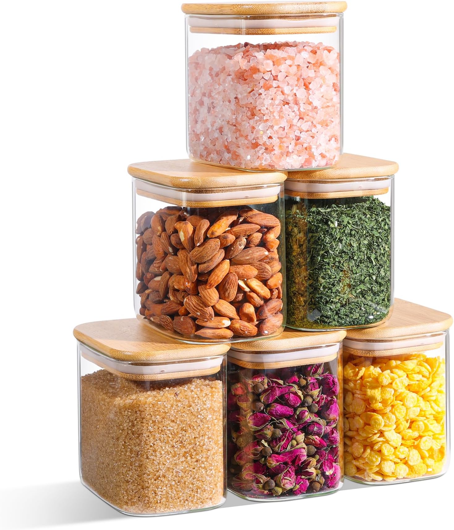 ComSaf 26oz Glass Jars with Bamboo Lids, Airtight Spice Jars and Food Container Set, Stackable Containers for Kitchen Food Storage, Perfect for Coffee, Sugar, Pasta, Tea, Candy, and Nuts