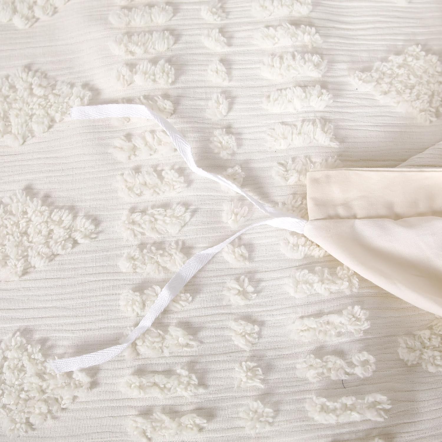 YINFUNG Tufted Duvet Cover Queen Cream Ivory Boho Cotton Beige Shabby Chic Striped Off White Diamonds Poms Textured Embroidery Moroccan Bedding Set Farmhouse Geometric