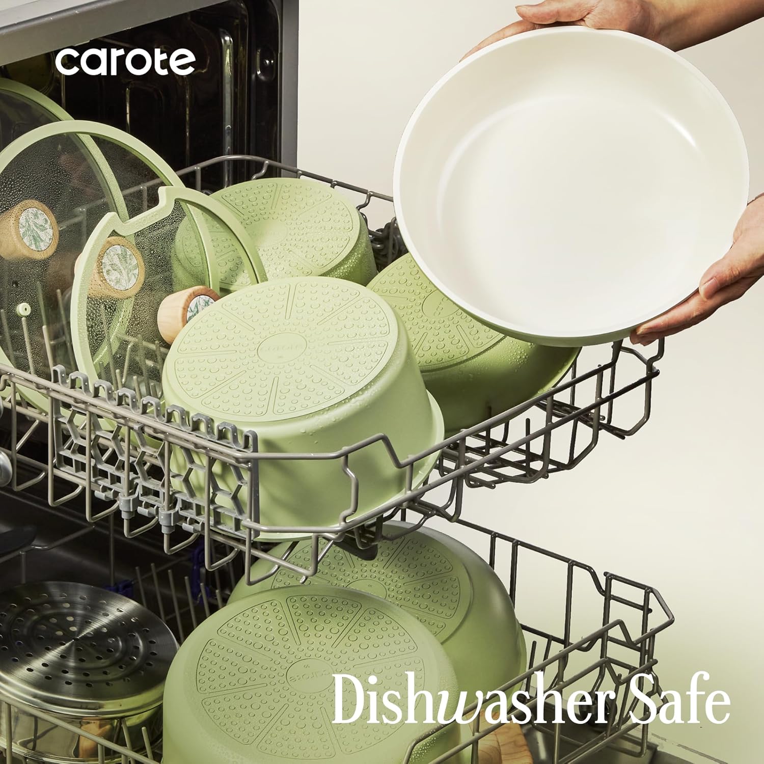 CAROTE 25-Piece Ceramic Cookware Set, Nonstick Pots and Pans Set with Detachable Handle, Non-Toxic Kitchen Cooking Set, Dishwasher & Oven Safe, Induction Compatible, PFAS Free, Green