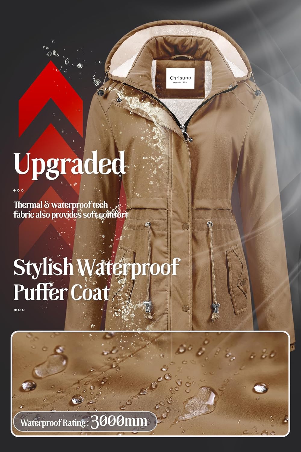 Chrisuno Women's Mid-Length Parka Winter Outerwear Jacket Soft Fleece Warm Snow Coat - Image 5