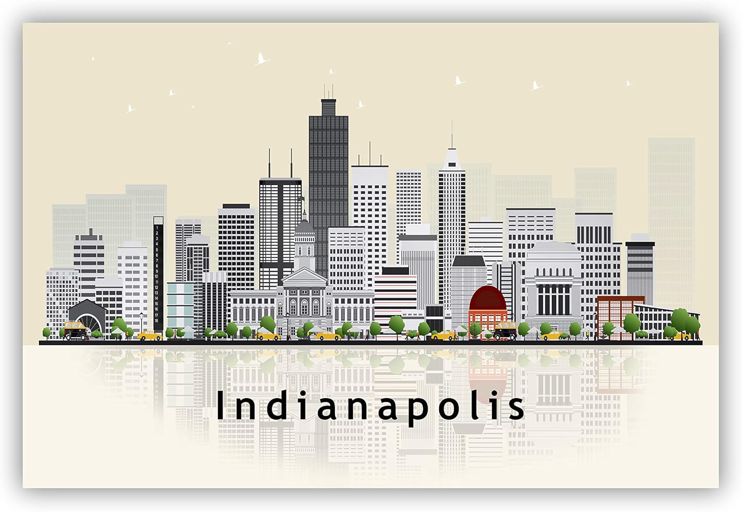 Pera Print INDIANAPOLIS Indiana Poster, INDIANAPOLIS Illustration Skyline City Poster, Modern Skyline State Poster, Cityscape and Landmark Print, Home-Office Wall Art Decoration - 18x24 Inches