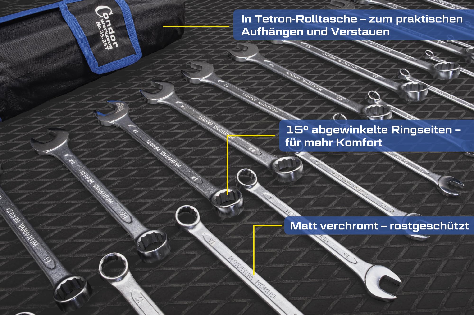 CONDOR Werkzeug 35-25T | Gabel-Ringschlüssel-Satz | 25-tlg. | Chrom-Vanadium-Stahl verchromt | 6-32 mm | Maulschlüssel Satz Ratschenschlüssel Set Profi Werkzeug für Werkstatt und Heimwerker