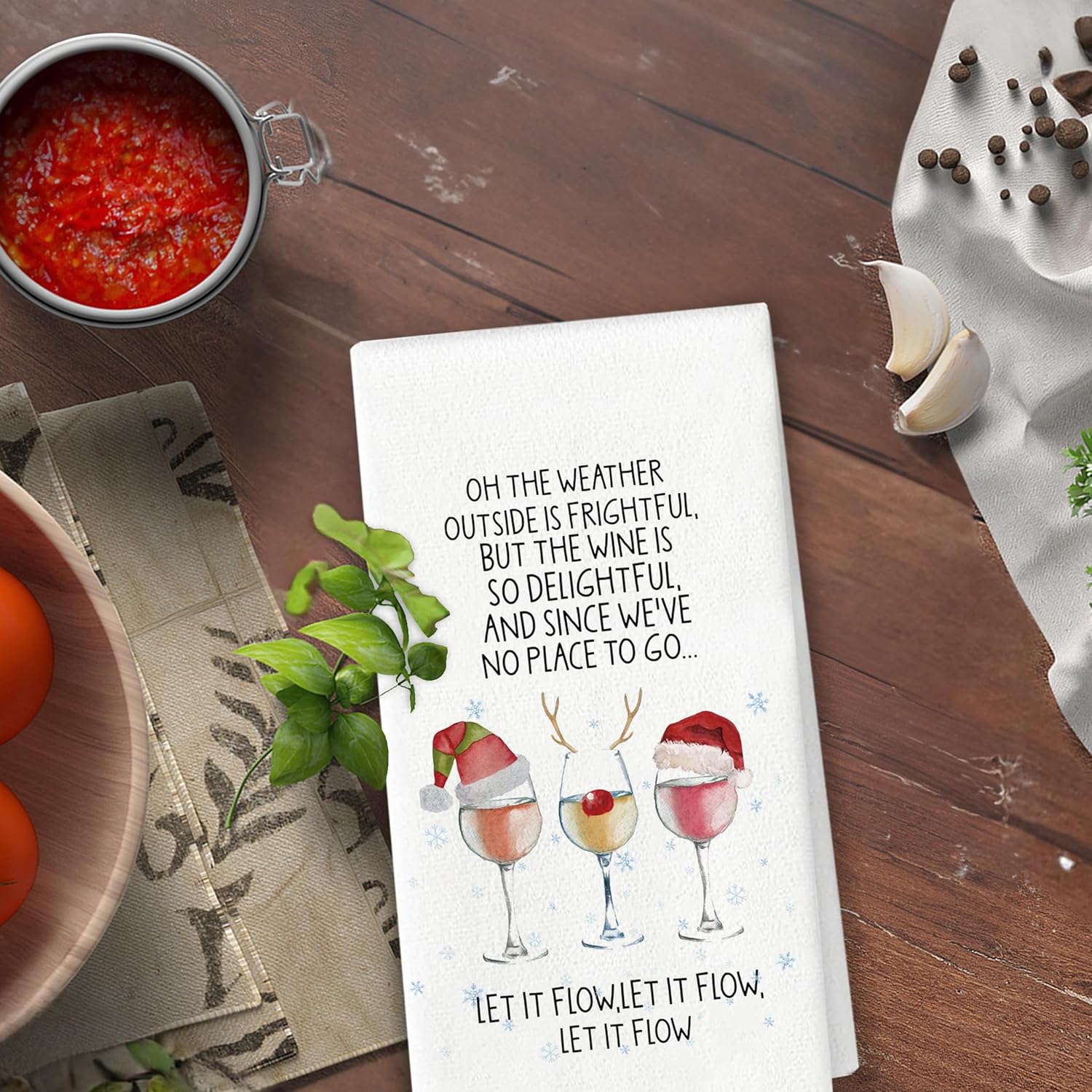 Christmas Wine Kitchen Towels - Winter Bar Towels, Christmas Cocktail Bar Decor for Kitchen, Wine Themed Decor, 16x24 Inch - Image 5