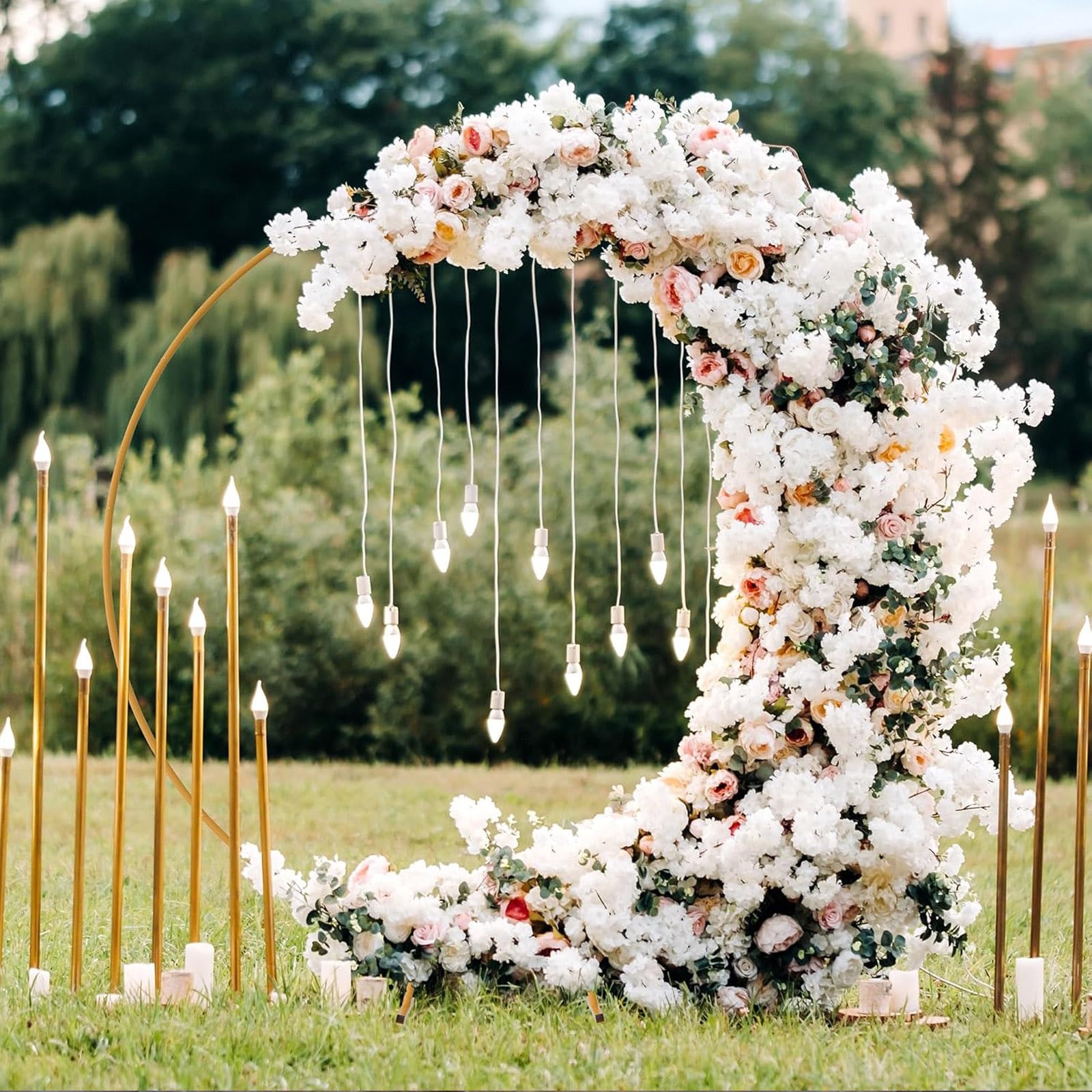 HJXGQJM Soporte De Arco De Globo De Metal, Arco Redondo De Metal, Guirnalda Círculo Marco, Kit De Arco De Globo Redondo,Arco De Boda Redondo para Fiesta Cumpleaños, Oro/Blanco(Gold,200cm)