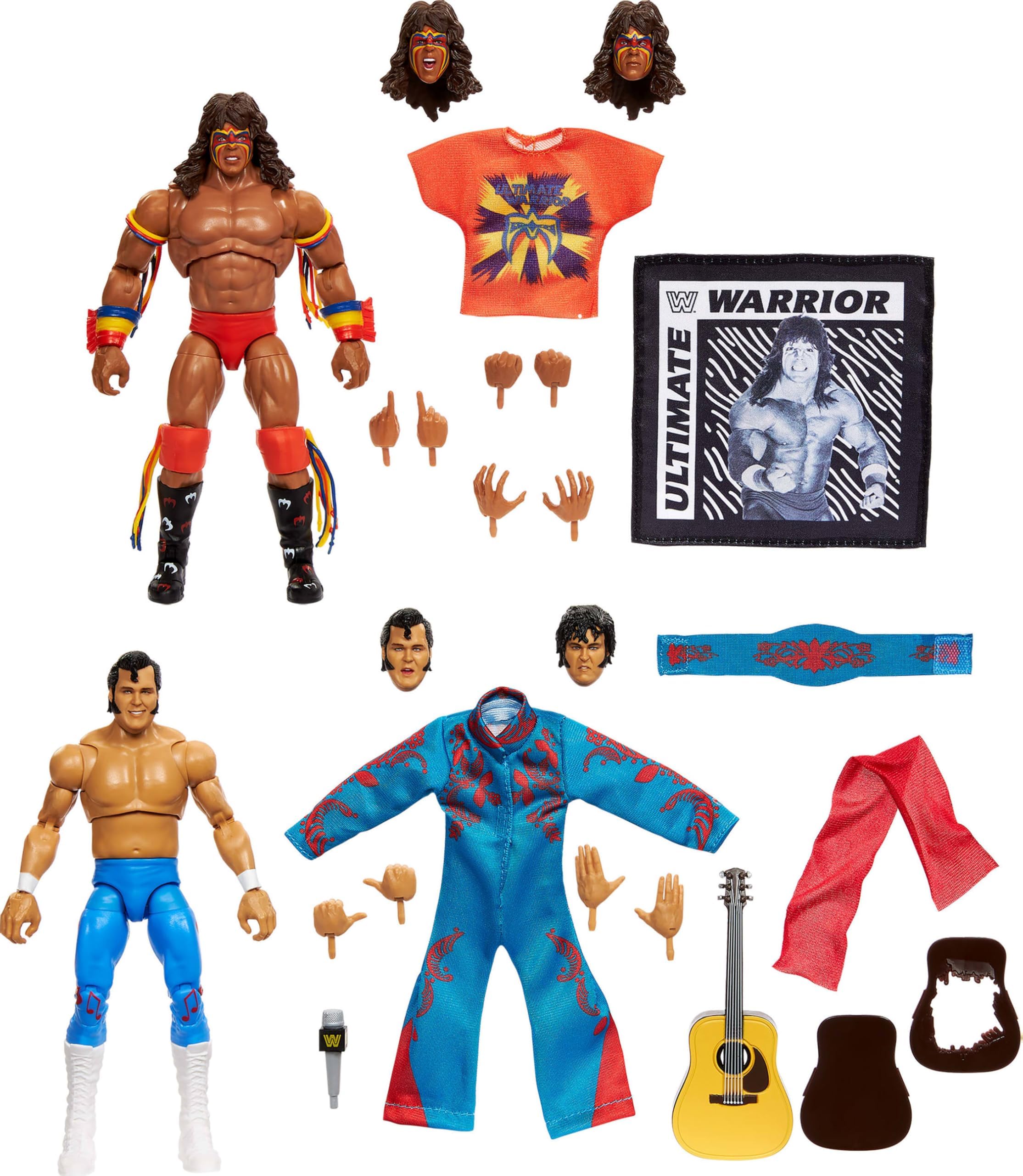 WWE Coliseum Collection Action Figure 2-Pack, Set with Ultimate Warrior & Honky Tonk Man 6-inch Collectibles & Accessories Including Swappable Parts