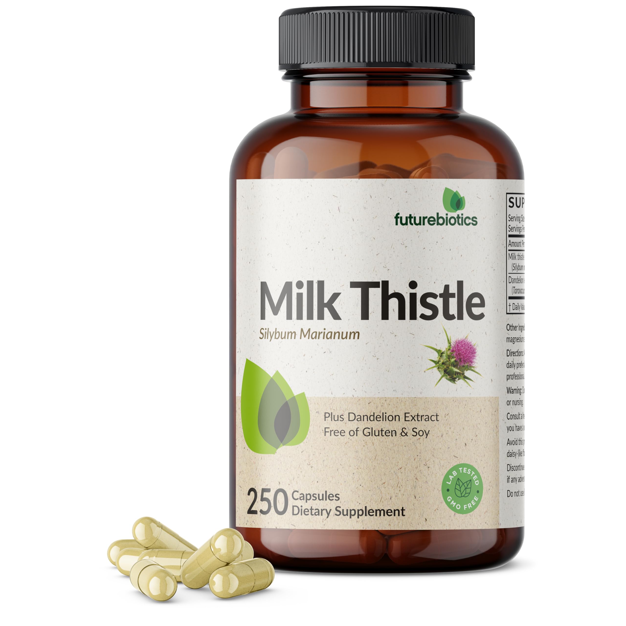 Futurebiotics Milk Thistle + Dandelion Extract Liver Support, 250 Capsules 250 Count (Pack of 1)