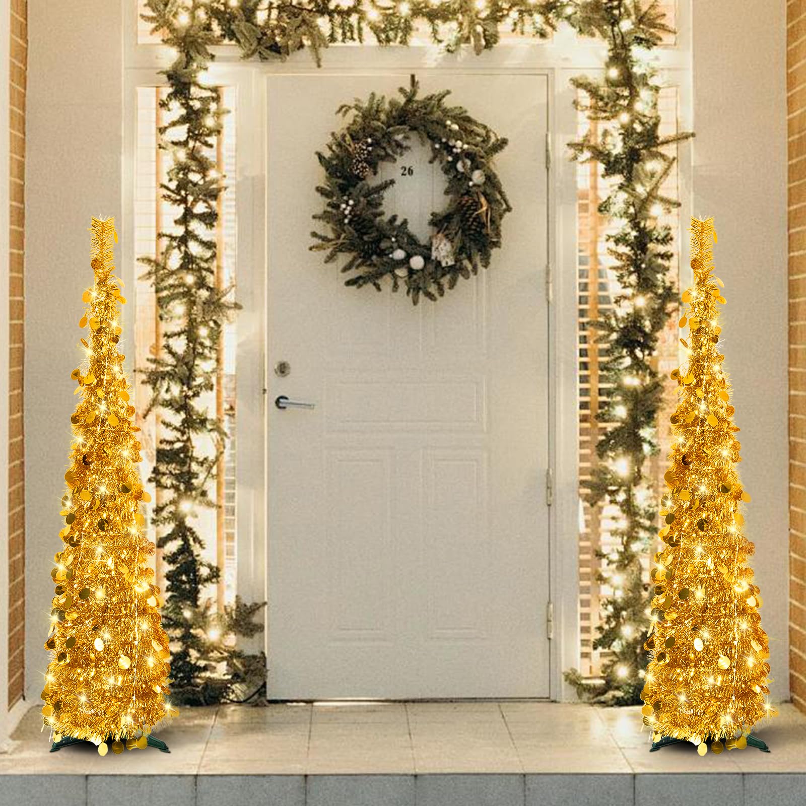 Sapin de Noël pop-up de 1,5 m, pliable et fin - Sapin artificiel fin pour décoration de la maison - Doré