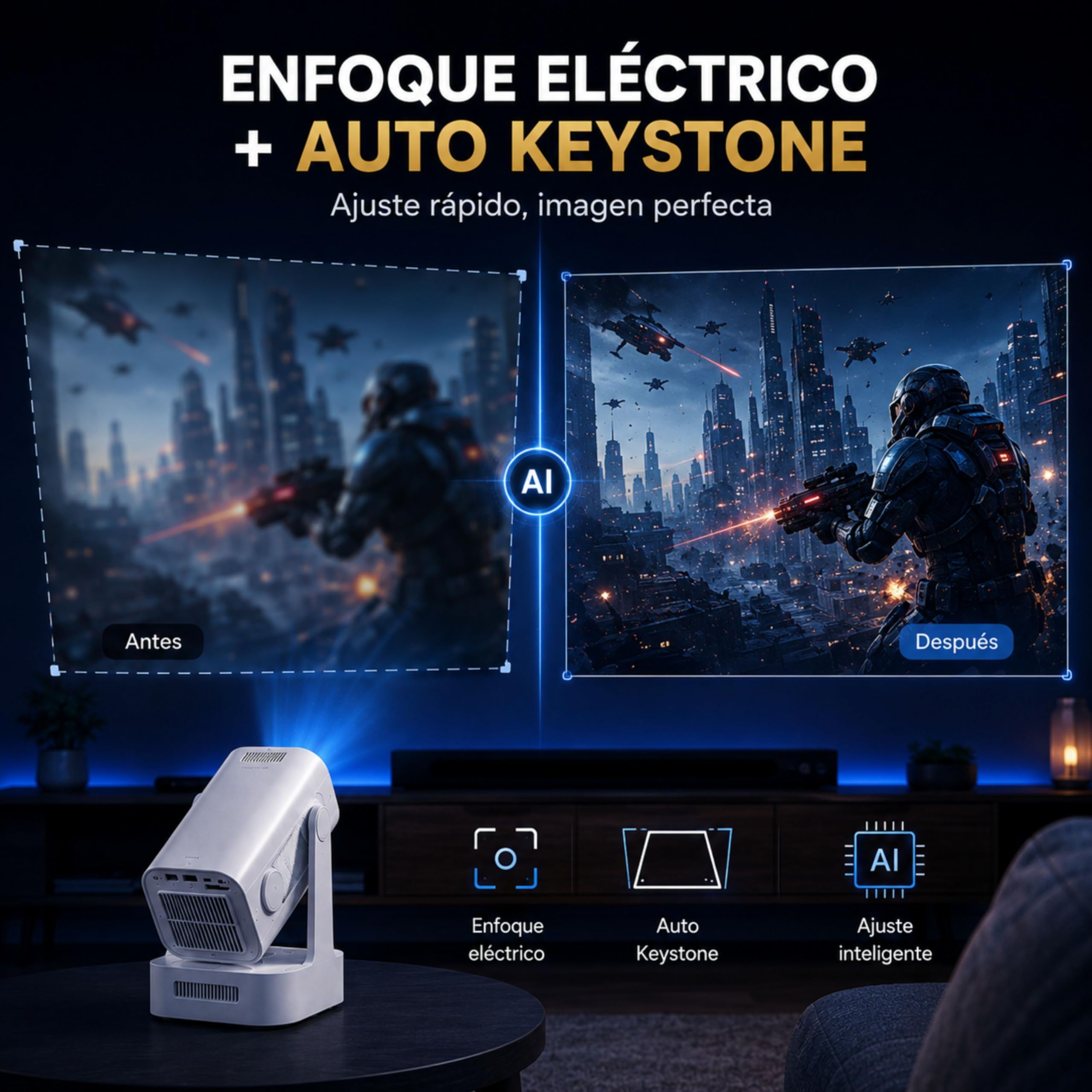 Mini proiettore portatile 1080p con supporto 4K, versione migliorata 2026, proiettore TV, proiettore portatile, Android 11 Auto Focus, fino a 130 pollici di proiezione, rotazione a 180°, per soffitto