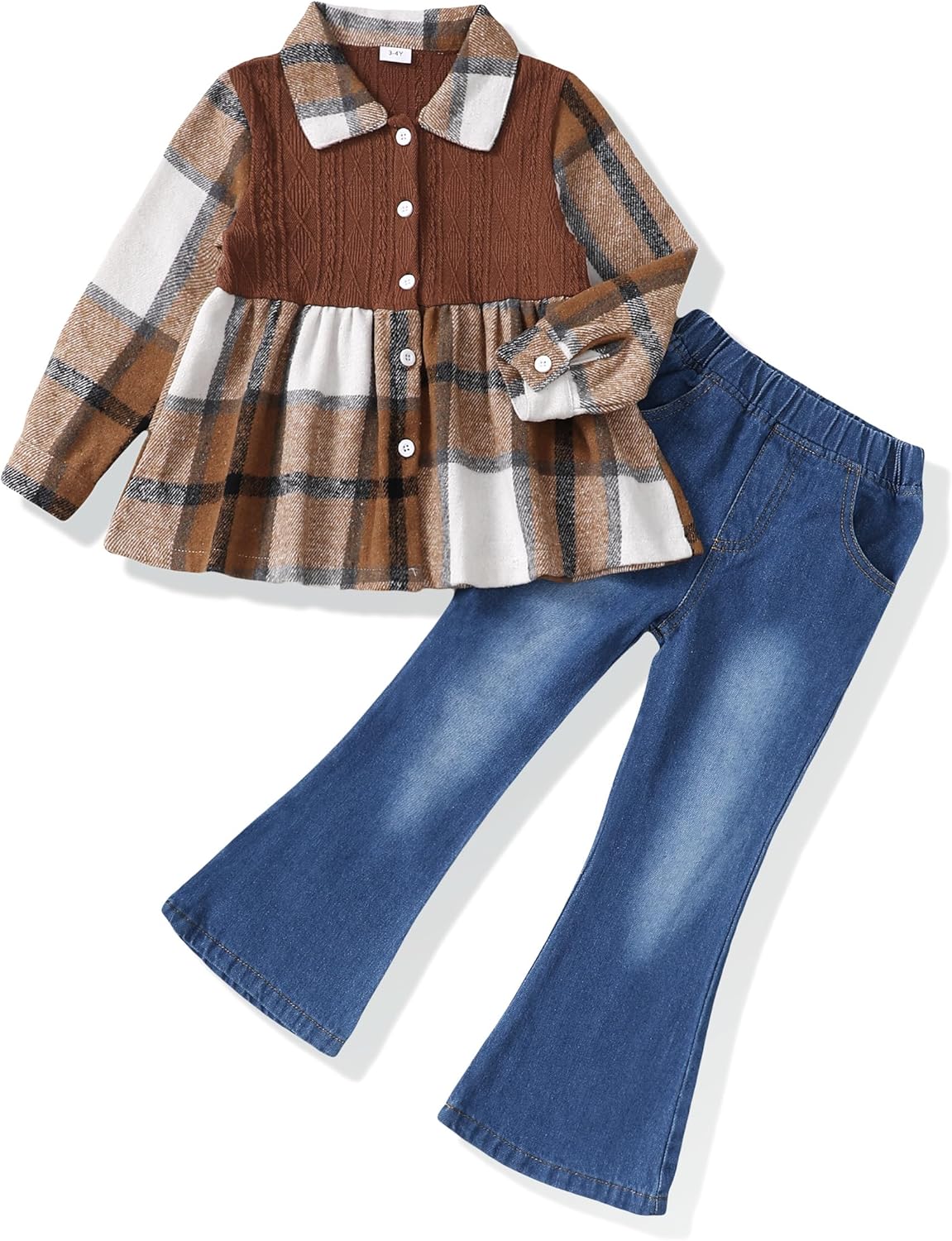 Kids Toddler Girl Clothes Winter Outfits Shirt Top Bell Bottom Jeans Denim Pants Set Little Girl Fall Spring Clothing