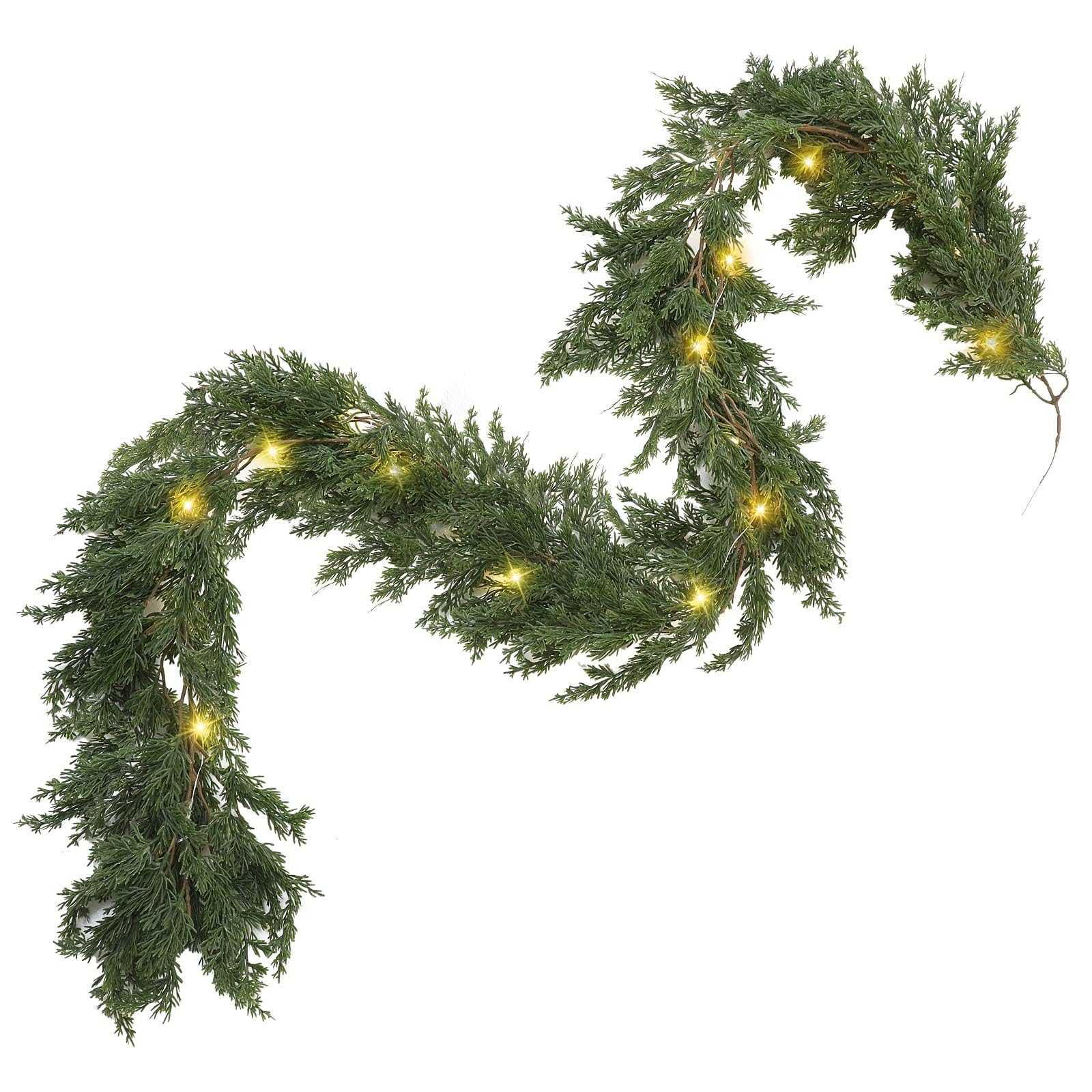 Photo 1 of 1 Pack LED Christmas Cedar Garland Artificial Pine Cypress Vines with Light Christmas Garland with Lights for Christmas Table Mantle Background Wall Room Outdoor Indoor Winter Decoration (12 ft) 1 12 ft