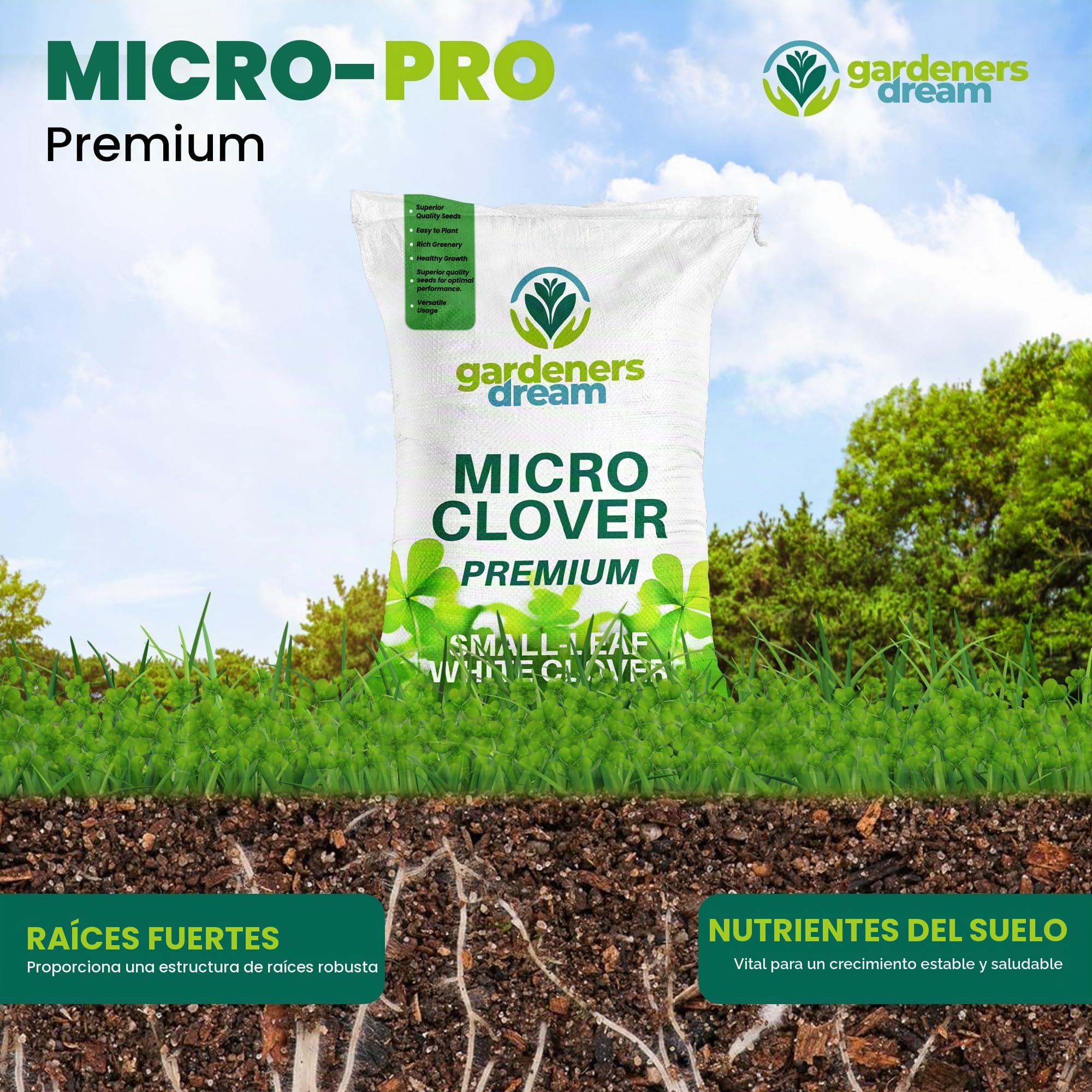 1kg Semillas de Trébol Blanco Micro Ecológicas Resistente a la Sequía para Césped