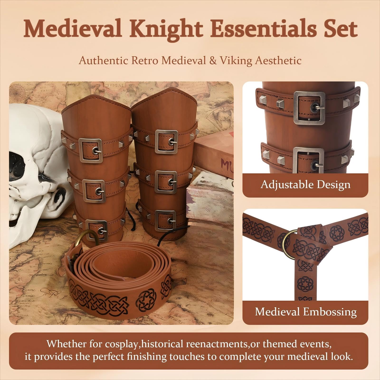 JDFAIJEAL Medieval Viking Style Accessories Set - Renaissance Knight Kit, Brown - Image 4