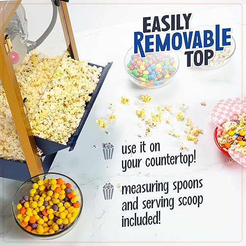 Miniatura 5 de Nostalgia Máquina para hacer palomitas de maíz, carrito profesional con hervidor de 8 onzas que hace hasta 32 tazas, máquina de palomitas vintage,