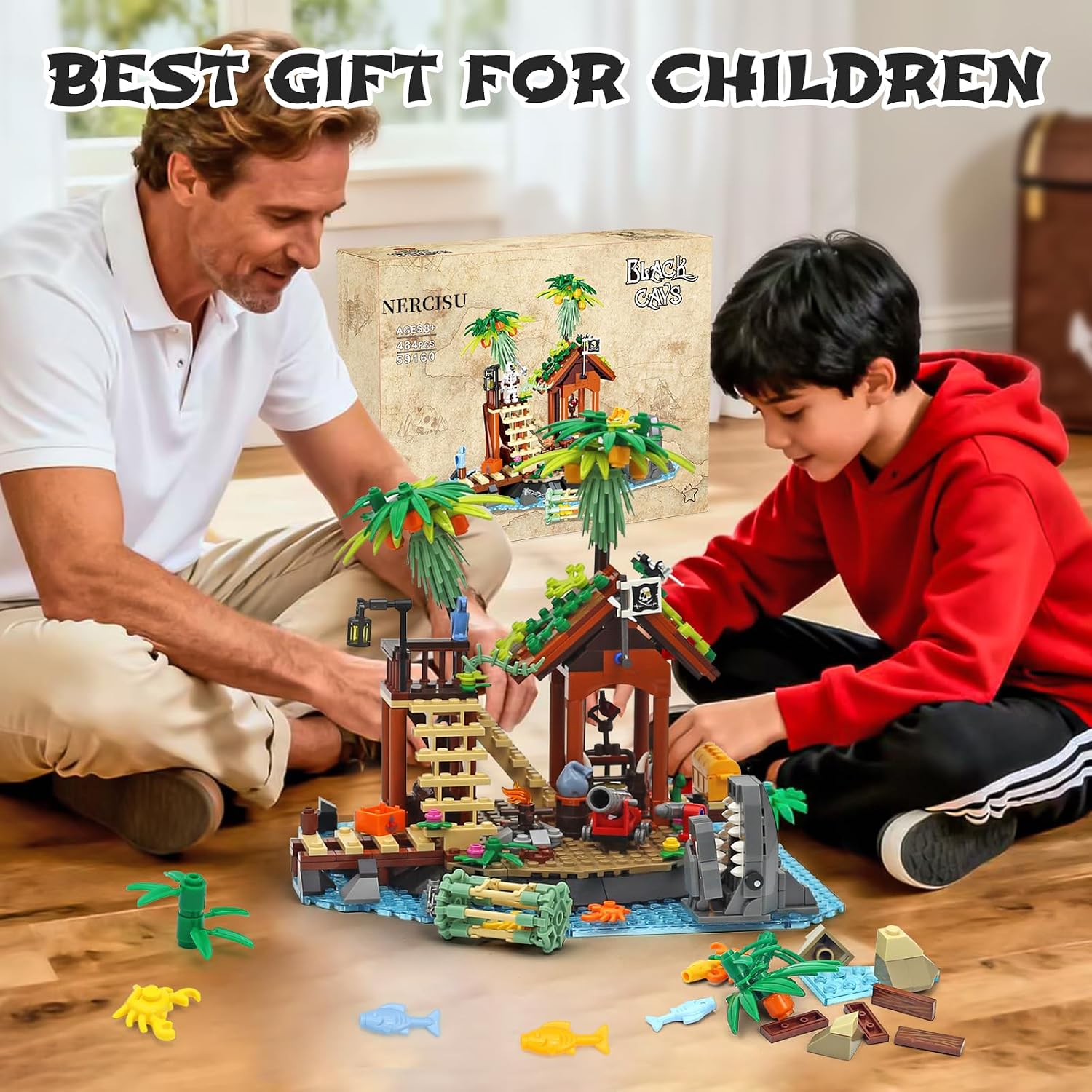 Pirate Black Cays Building Toys with Skeleton, Cannon, Shark and Treasure, Pirate Adventure Architecture Sets for Adults Kids Boys Age 8-12 +, Great STEM Building Kit Christmas Birthday Gift (484 PCS)