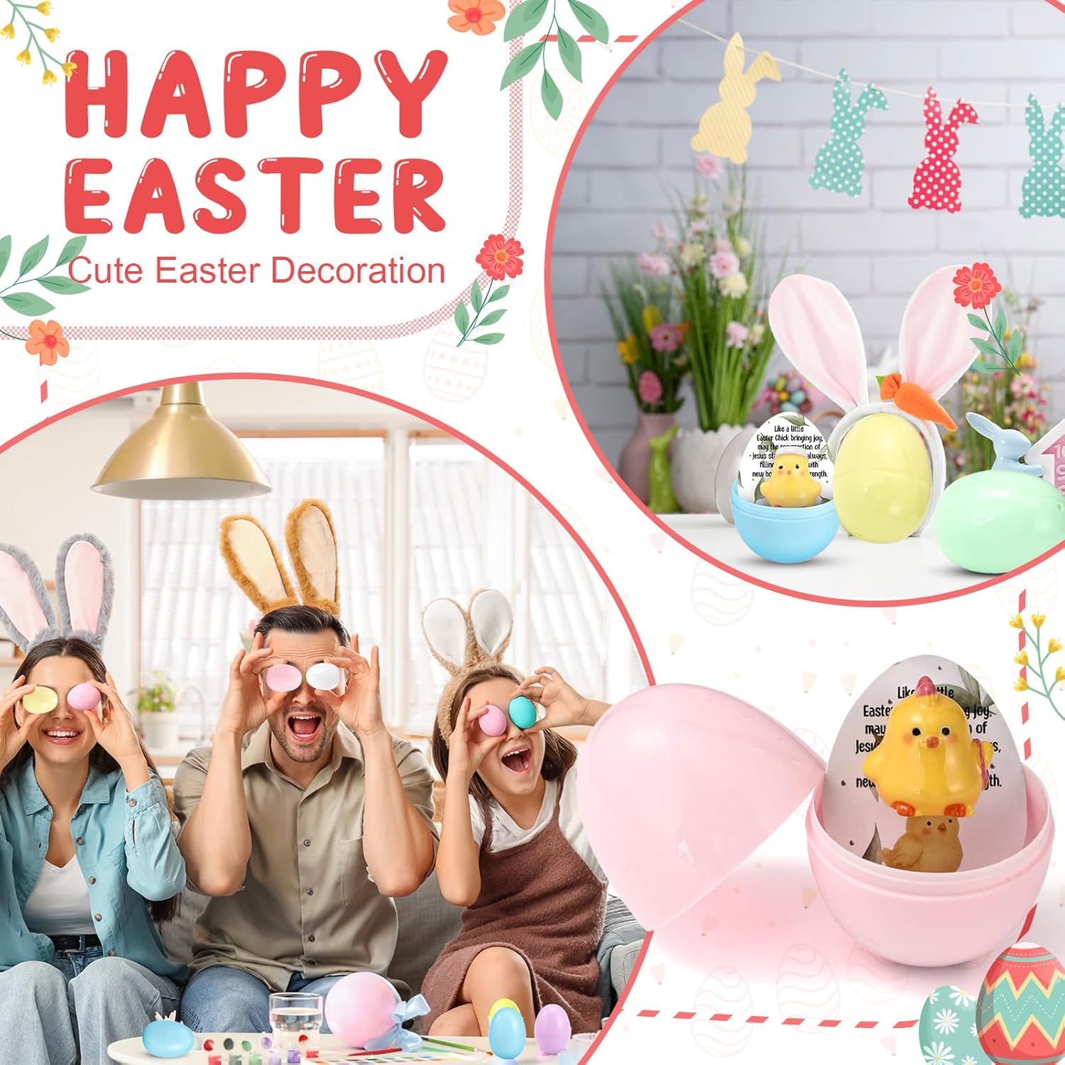 Bucherry 30 Sets Easter Religious Eggs Fillers Christian Empty Eggs with Mini Resin Easter Chicken Prayer Cards Resurrection Basket Stuffers Party Favors Gifts (Adorable)