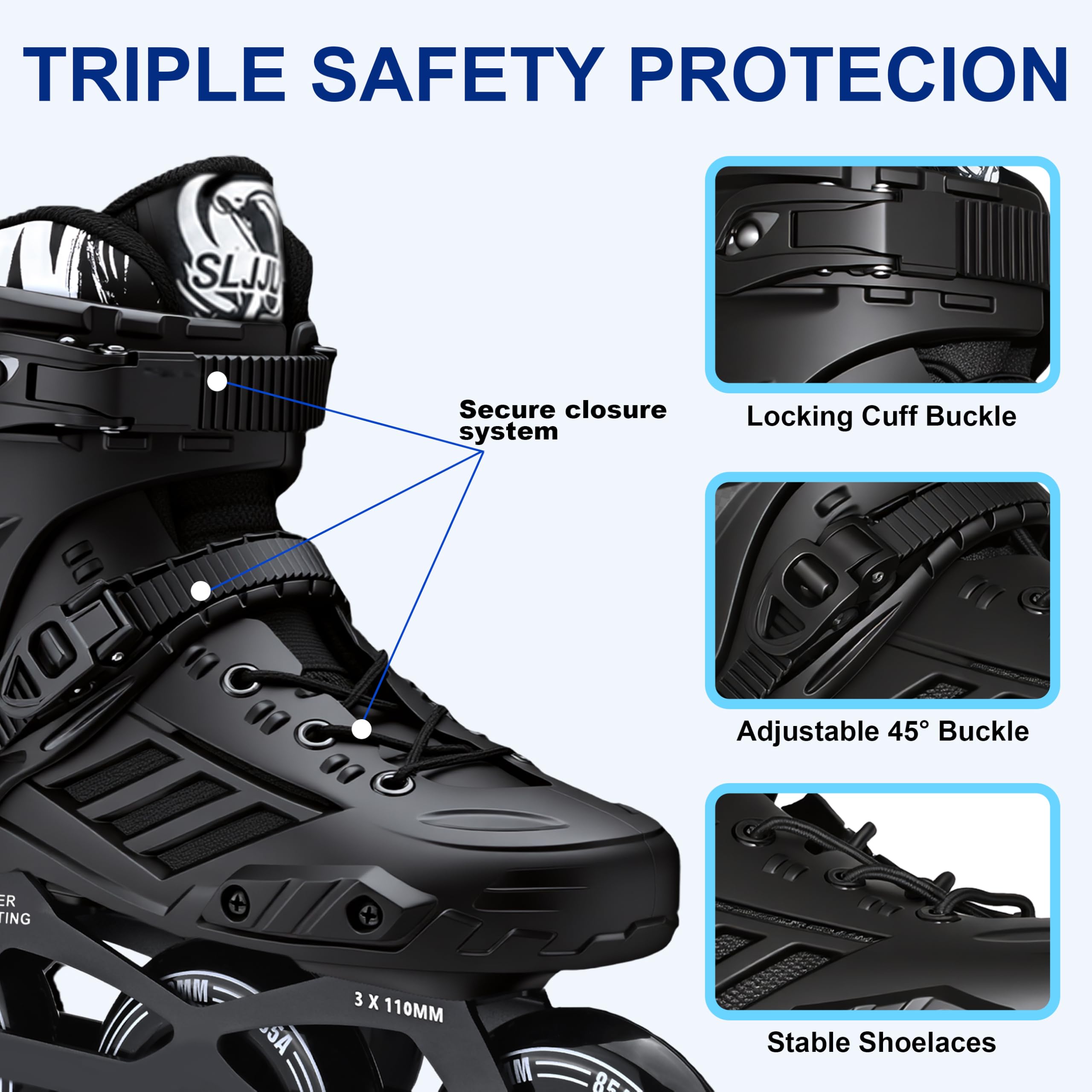 SKTYEE - Patines en línea de 3 ruedas para hombres y mujeres, patines profesionales para adultos, cómodos y transpirables con forro lavable, principiante, negro