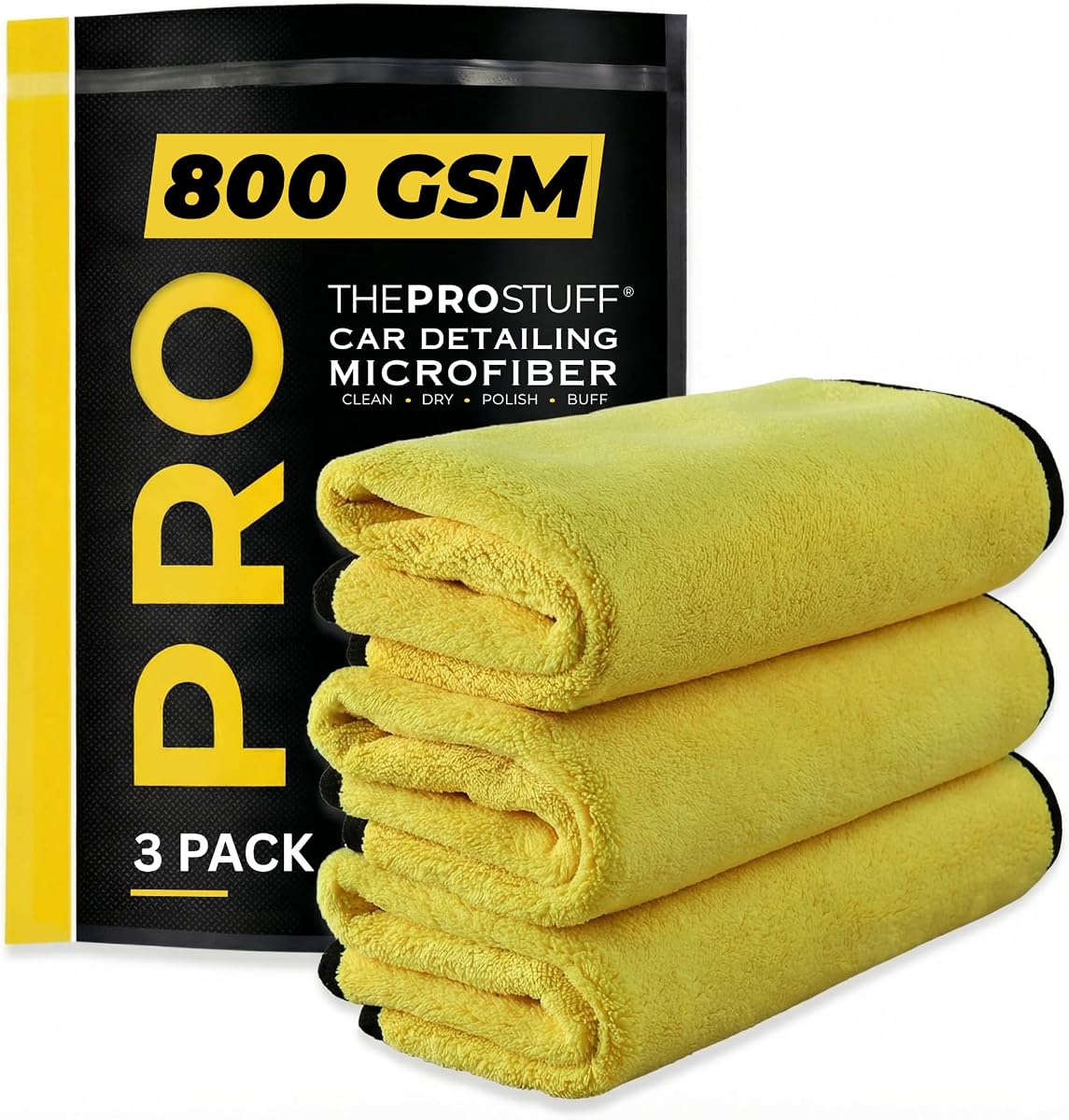 Car Detailing Microfiber Towels - 800 GSM Thick Plush Auto Towels | Super Soft Dual-Sided for Cleaning, Washing, Buffing | Tagless, Scratch-Free, Lint Free Cloth (16"x16") (3)