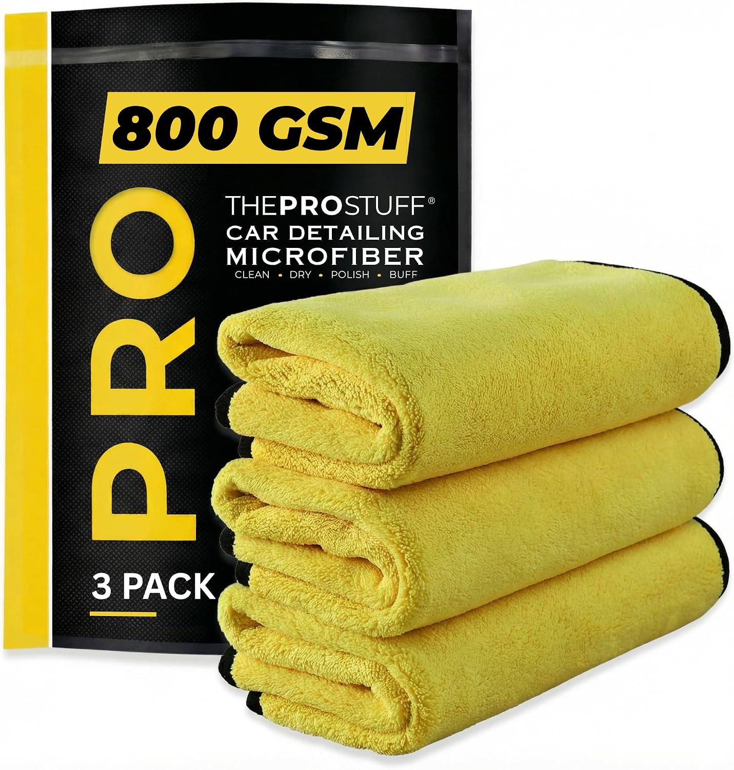 THEPROSTUFF® Car Detailing Microfiber Towels, 800 GSM Plush 16x16, 3 Pack