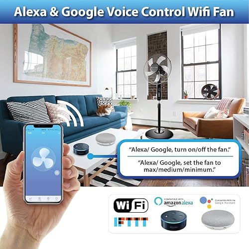 Miniatura 3 de Technical Pro FXA16 WiFi habilitado 16 pulgadas ventilador de pie con función oscilante y compatible con Tienda AlexaGoogle Home Control de voz