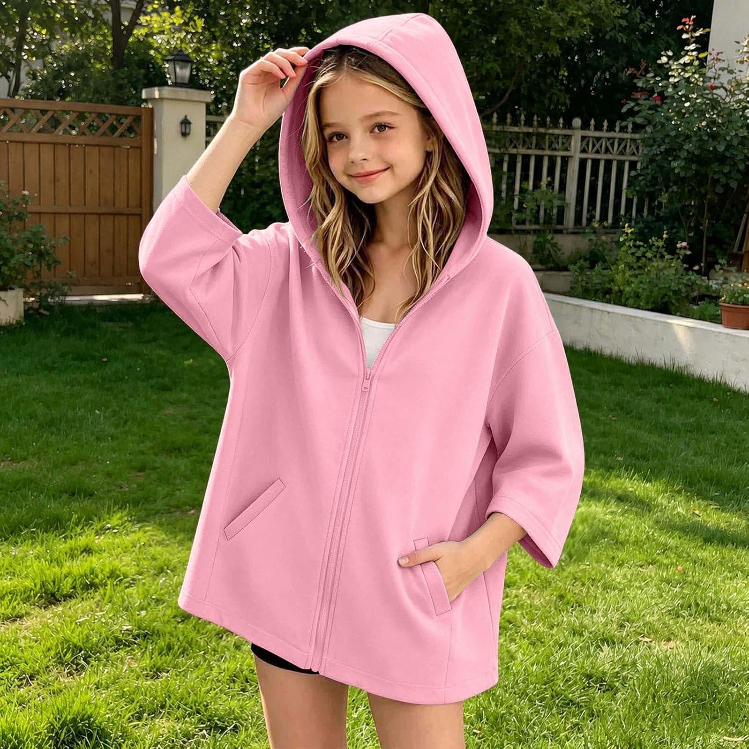 Girls Oversized Zip Up Hoodie Fleece Long Winter Jacket