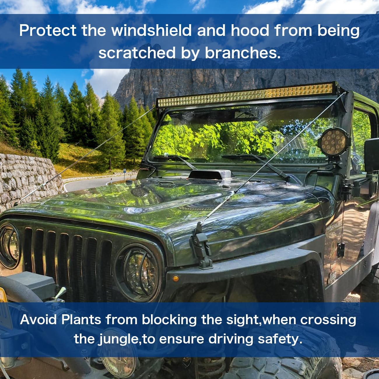 MFC Adjustable Limb Risers Kit Compatible with for Jeep Wrangler TJ JK 1997-2018 Engine Hood Protective Sub-line Branch Bracket Through The Jungle Windshield Protector Obstacle Eliminate Rope