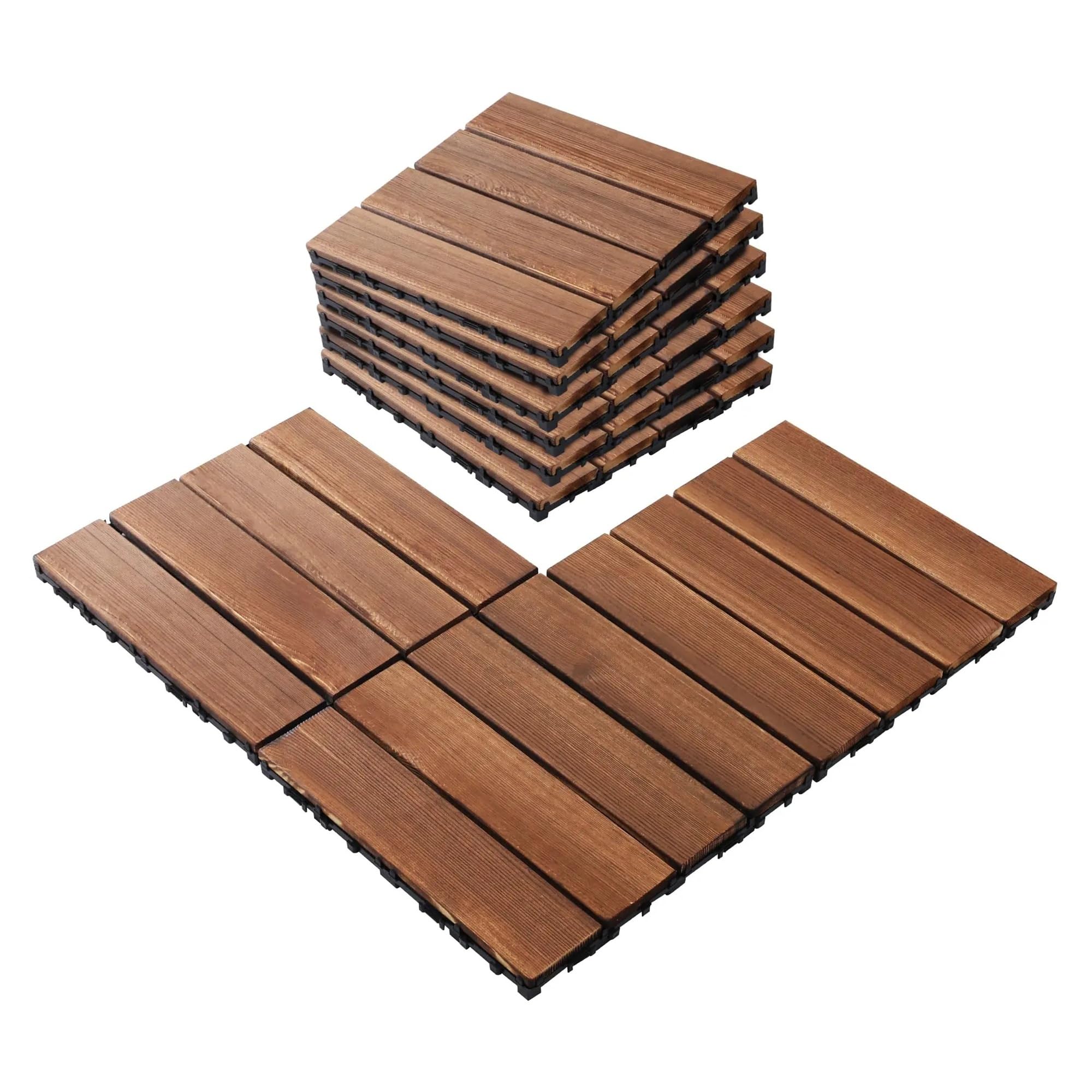 30Pzas Baldosa Madera Carbonizada Impermeable
