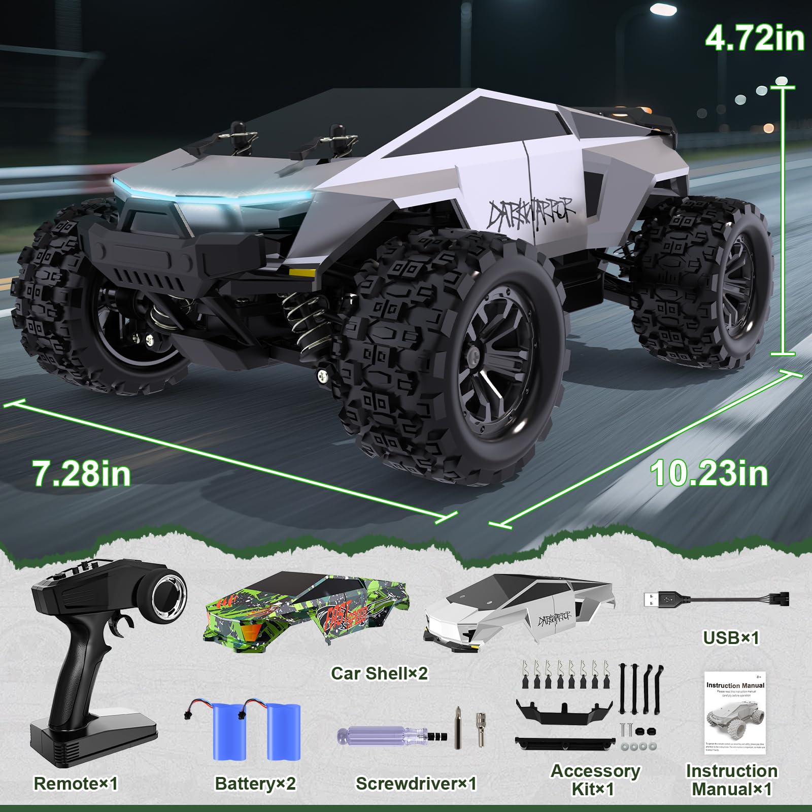 Voiture télécommandée Tout-Terrain à l'échelle 1:18, véhicule électrique 4x4 Haute Vitesse à 40 km/h avec télécommande 2,4 GHz, Camion 4x4 avec Deux Batteries Rechargeables garçons de 8 Ans+