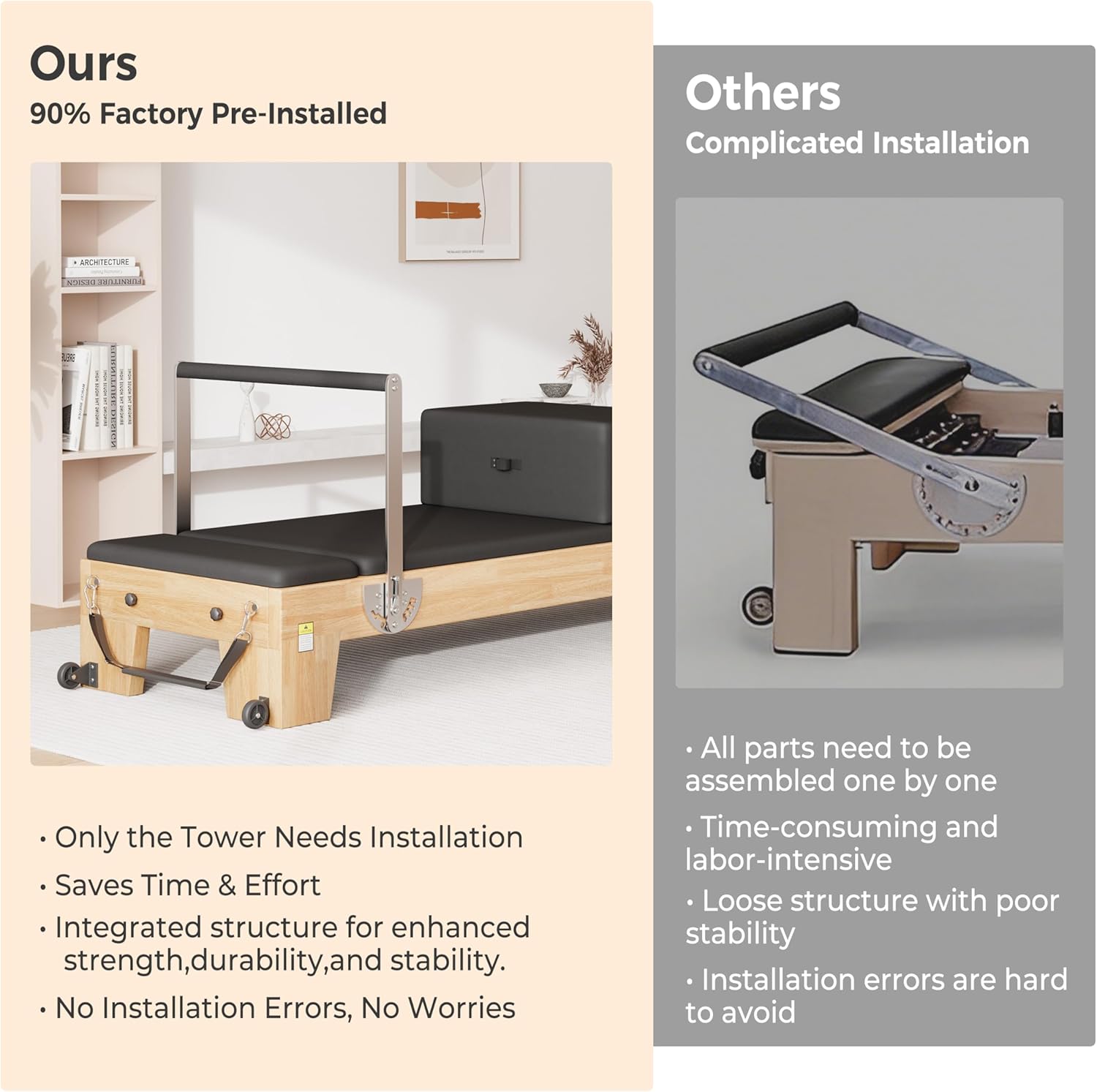 DELAVIN Pilates Reformer for Home Gym, Solid Wood Pilates Reformer Machine with Springs, Jump Board, Reformer Box and Accessories, Quick-Assembly Pilates Equipment Supports Up to 440 LBS (FBA)