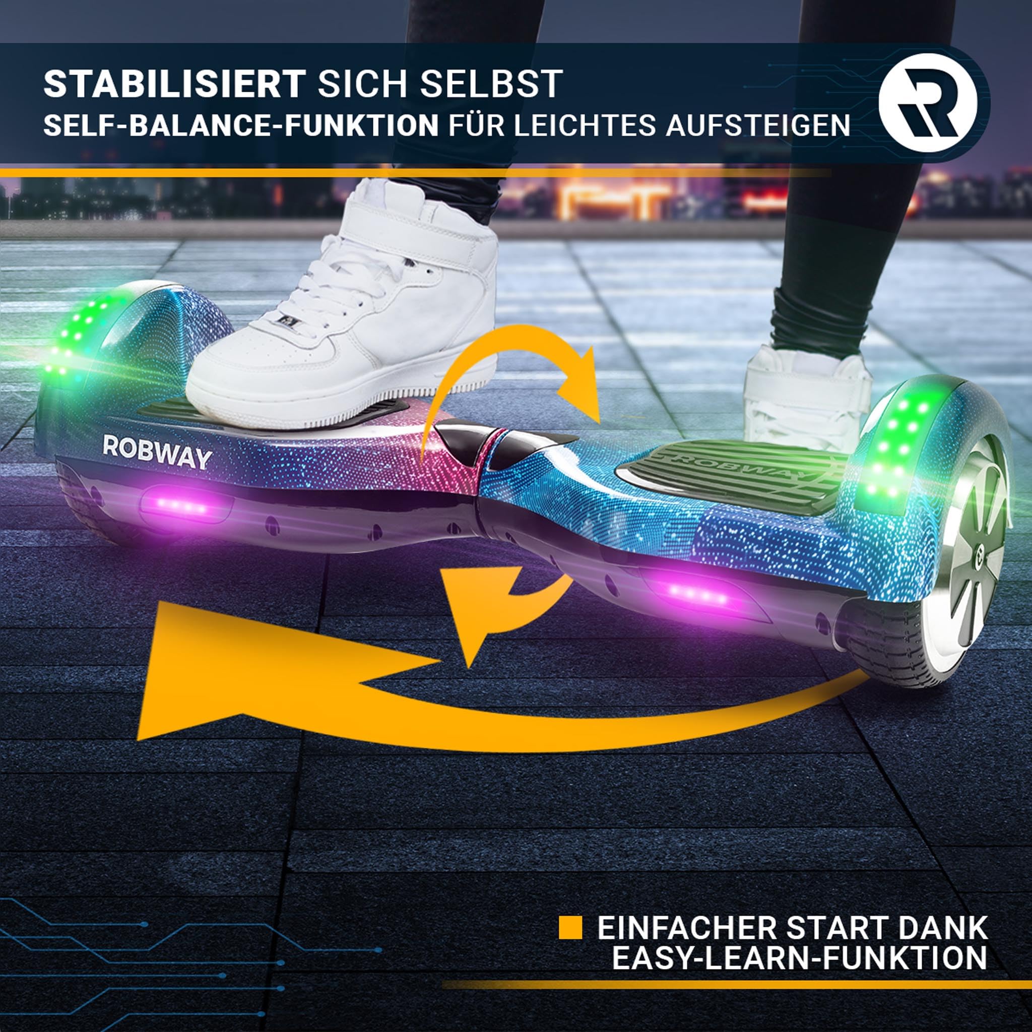 Robway W1 Hoverboard | 𝐃𝐀𝐒 𝐎𝐑𝐈𝐆𝐈𝐍𝐀𝐋 ® Hoverboards für Kinder Jugendliche & Erwachsene - APP Steuerung - 𝟮 x 𝟯𝟓𝟬 Watt Motoren - Self-Balance Funktion - Bluetooth
