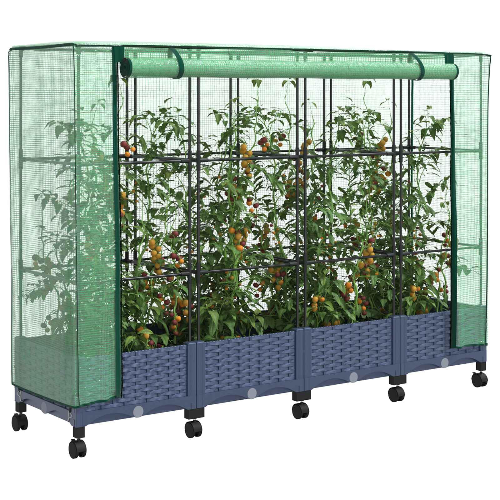 Lot de 4 pots de jardin avec housse de serre et roues en polypropylène