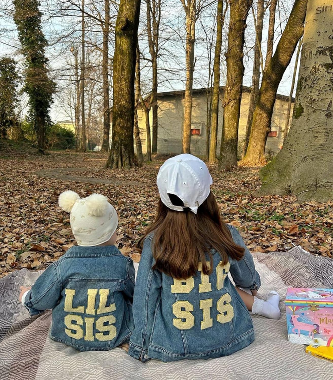 VISGOGO Toddler Baby Girl Jacket Big Lil Sister/Brother Letter Embroidery Jean Long Sleeve Cardigan Button Denim Coat