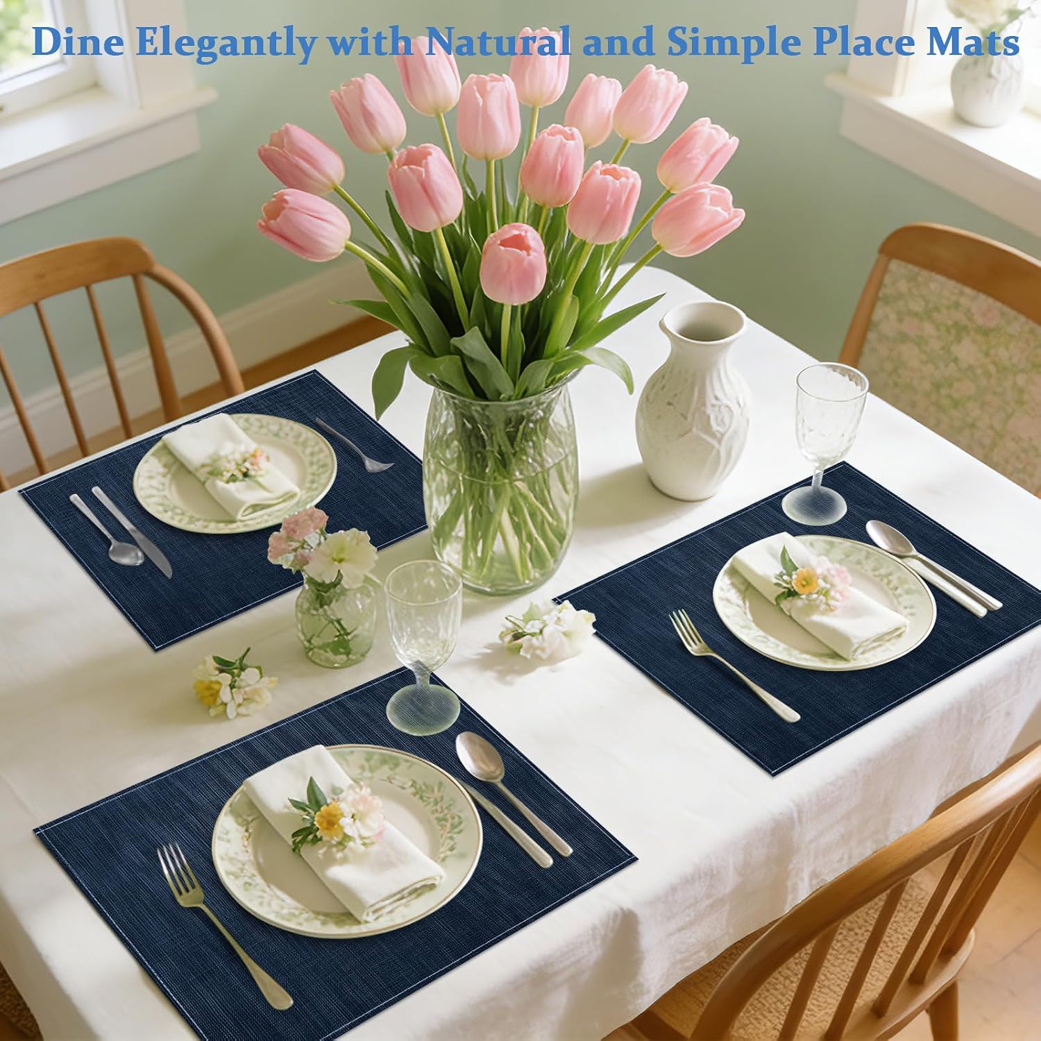Bloss Blue Placemats Set of 4-12x18 Inch Washable Table Mats image 5