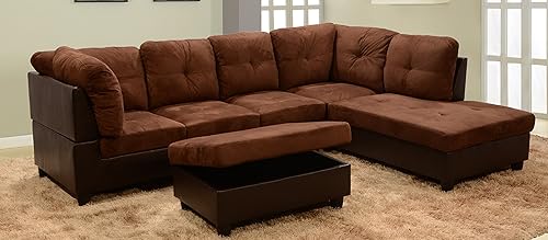 Miniatura 6 de Beverly Fine Furniture Andes - Juego de sofá de microfibra con piel sintética con otomana, color rojo frambuesa Marrón Chocolate,Rojo frambuesa