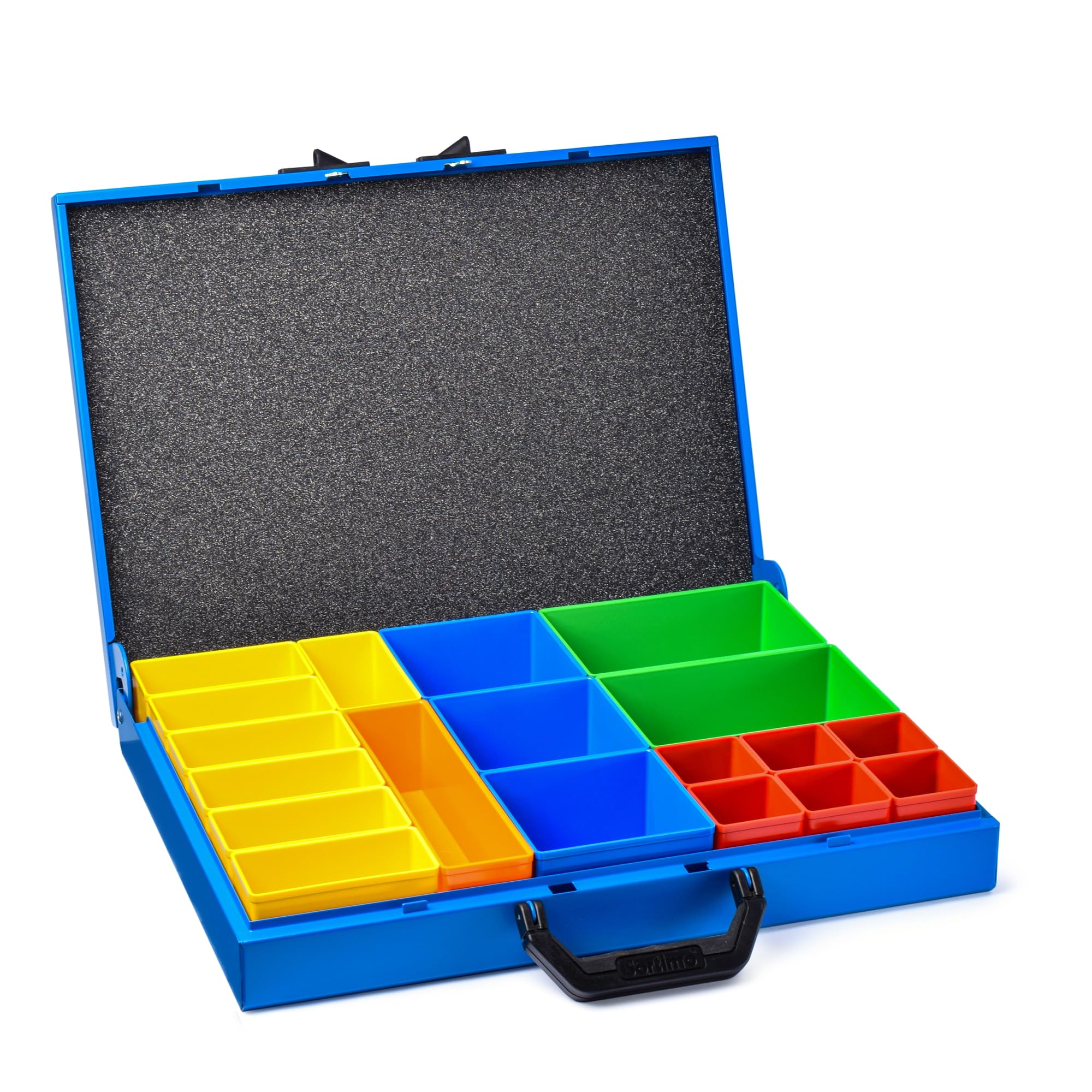 Maletín de metal KM 320 – Caja de herramientas robusta de chapa de acero, caja de almacenamiento para piezas pequeñas, con inserto de espuma, para instalaciones de vehículos y WorkMo, ideal para