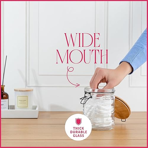 Miniatura 5 de kitchentoolz Tarros de almacenamiento de vidrio con tapas herméticas, juego de 3 recipientes de almacenamiento Mason para cereales, café y arroz,