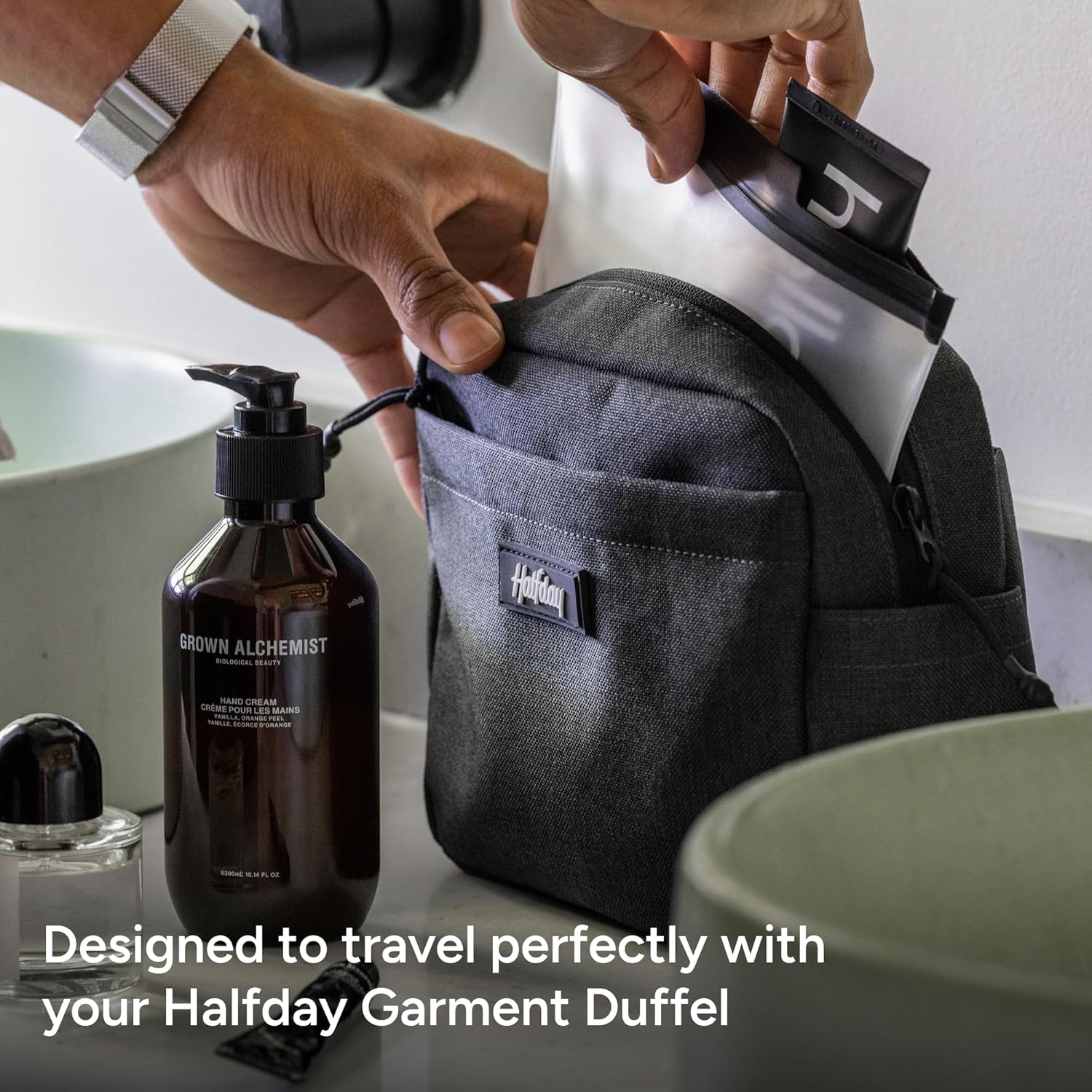 Halfday Sidecar Toiletry Bag | Travel Organizer for Men & Women with Waterproof Pouch, Mesh Pockets, Toothbrush Holder, Hanging Loop (Lightweight, Durable, Water-Resistant), Shadow