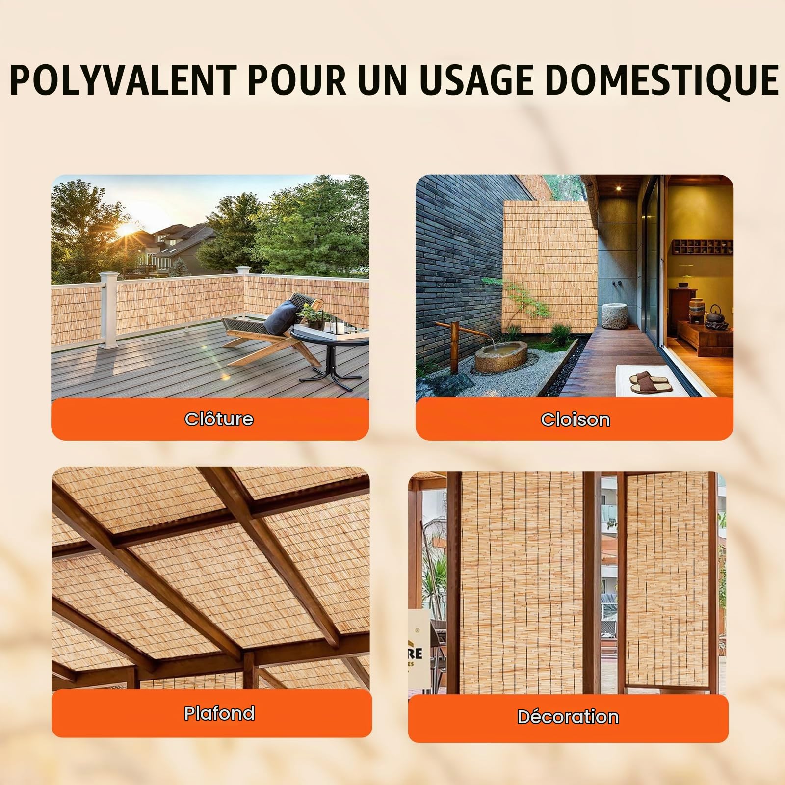 VEVOR Clôture en Roseau Naturel, 3 x 1 m, canisse en Roseau, Brise-Vue d'intimité de Balcon, écran de confidentialité décorative pour terrasse extérieure, séparation de Jardin, aménagement paysager