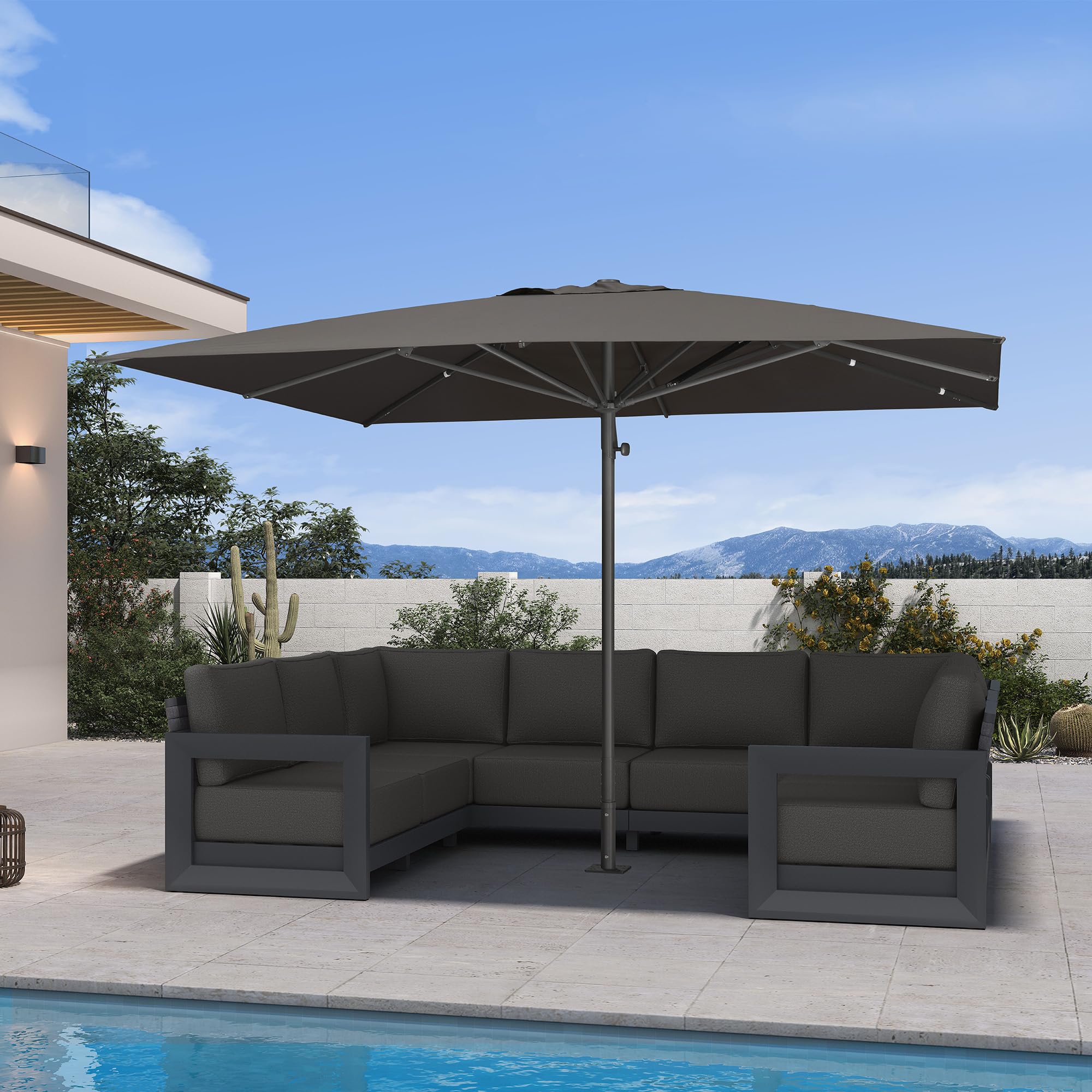 PURPLE LEAF Patio Market Umbrella 11' x 11' Thicken Aluminum Pole, Gray