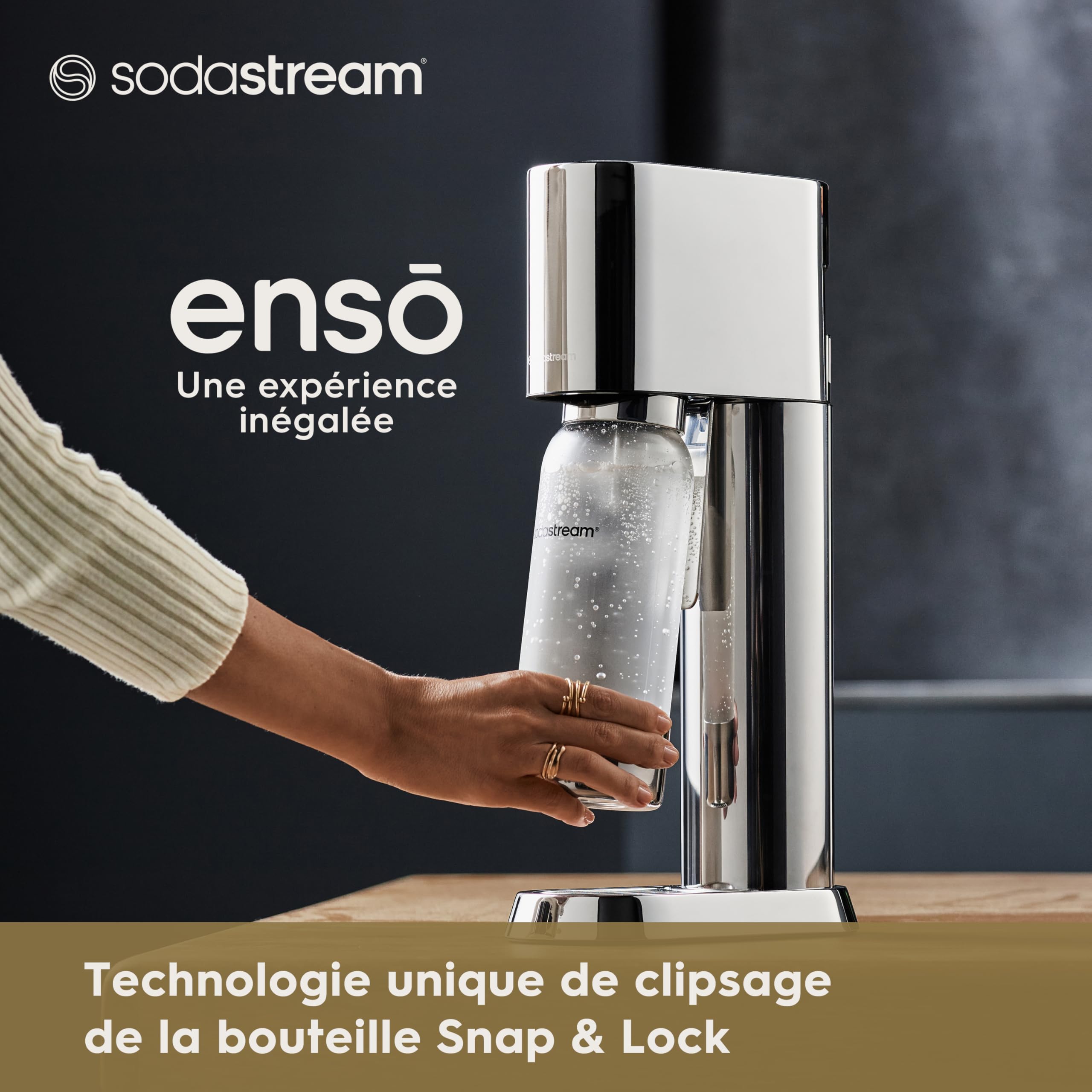 sodastream ensō Machine à Eau Pétillante et Soda | Pack 1 Bouteille 1L Compatible Lave-Vaisselle | Finition Acier Inoxydable