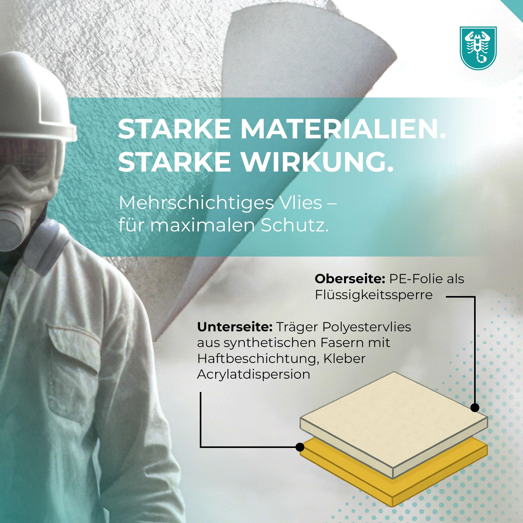 Scorprotect® Abdeckvlies 1 m x 50 m | 140 g/m² selbstklebend | Malervlies & Schutzvlies für Boden, Treppe und Renovierung | Fußbodenschutz weiß
