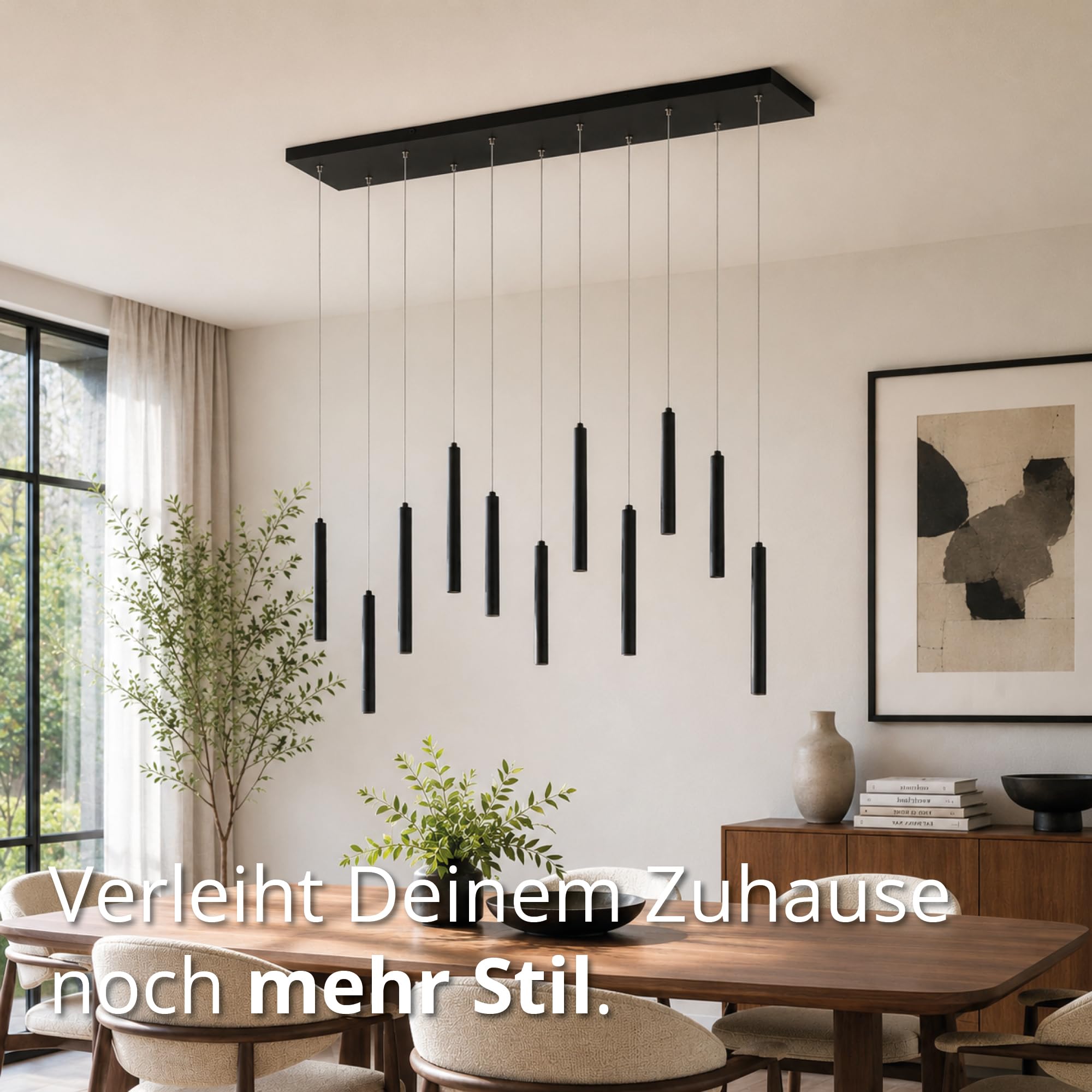 Trio Leuchten LED Pendelleuchte Tubular 321611132, Metall Schwarz matt, inkl. 11x 2.8 Watt LED, Switch Dimmer