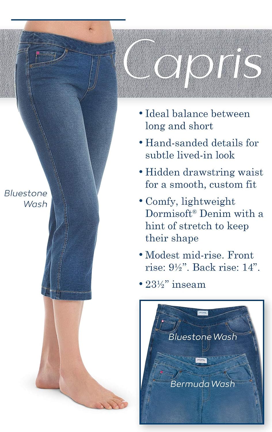 PajamaJeans Women's Capri Pants for Summer - Pedal Pushers Pull-on Casual Shorts - Knickers Skimmers, Bluestone Blue, SM image 3