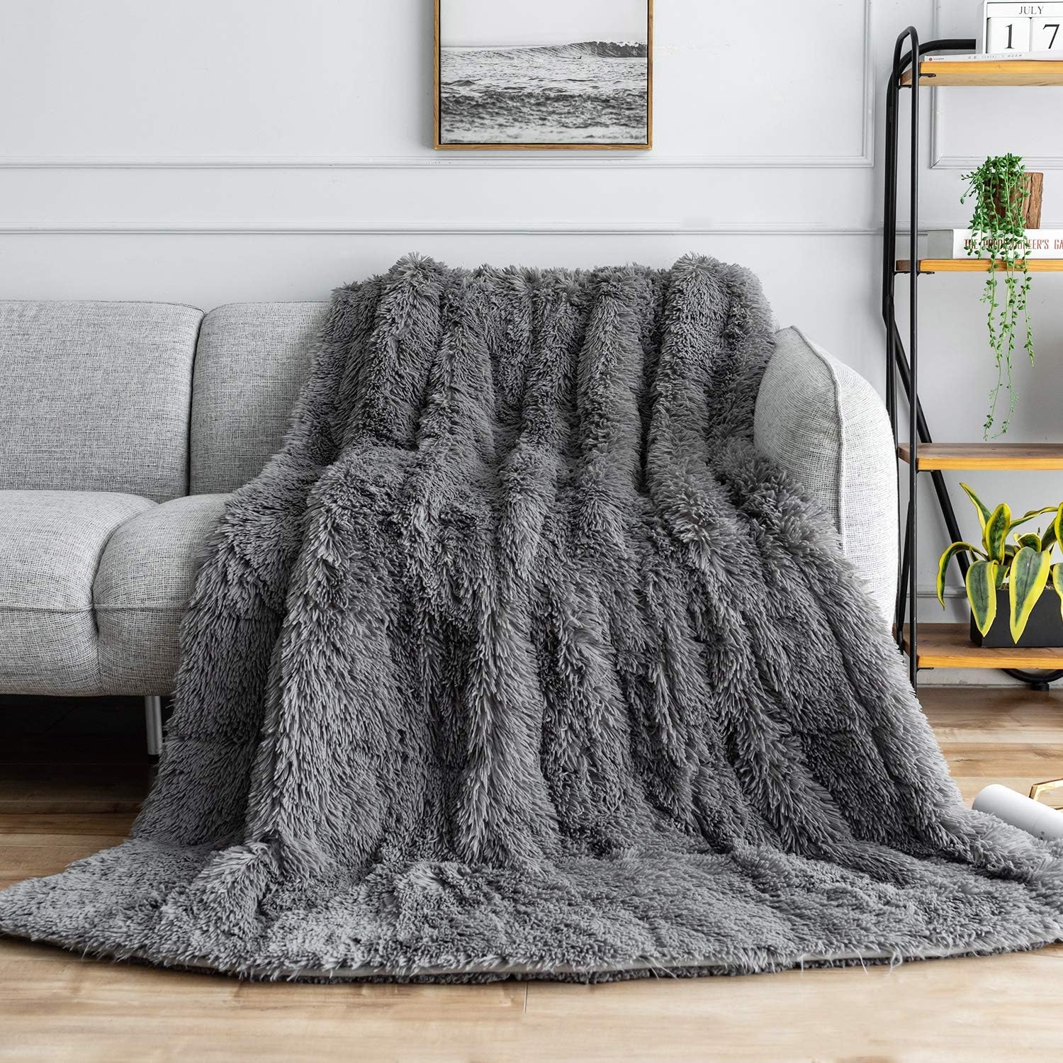 BUZIO Shaggy Faux Fur Weighted Blanket Full Size, 15 lbs Long Fur